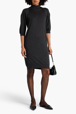 BRUNELLO CUCINELLI BEAD-EMBELLISHED CASHMERE AND SILK-BLEND DRESS - Size M