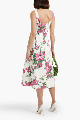 CAROLINA HERRERA FLORAL-PRINT COTTON-BLEND POPLIN MIDI DRESS - Size 14