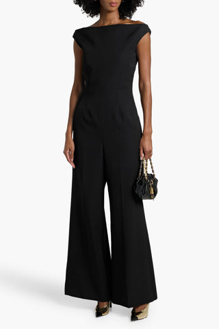 GIVENCHY OFF-THE-SHOULDER GRAIN DE POUDRE WOOL WIDE-LEG JUMPSUIT - Size 40