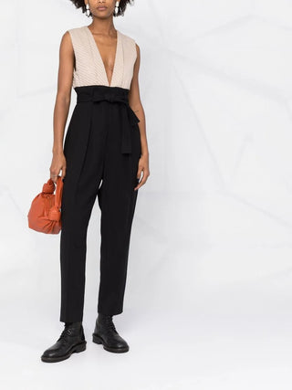 Brunello Cucinelli Two-Tone Sleeveless V-Neck Jumpsuit
