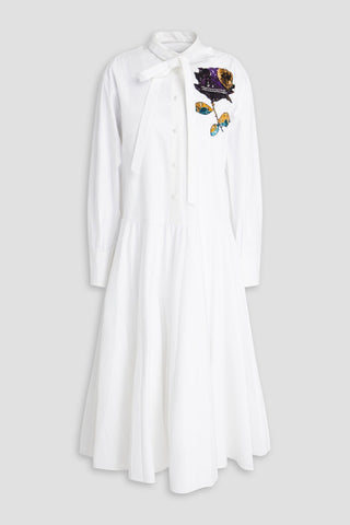 VALENTINO GARAVANI FLORAL-APPLIQUD COTTON-POPLIN MIDI SHIRT DRESS - Size 46