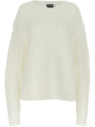 Tom Ford Textured Knit Crew Neck Sweater White