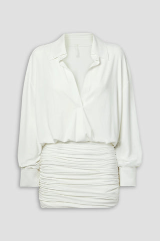NORMA KAMALI RUCHED STRETCH-JERSEY MINI DRESS - Size 40
