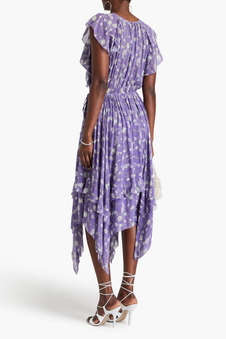 ULLA JOHNSON RUFFLED FLORAL-PRINT SILK-GEORGETTE MIDI DRESS - Size 4