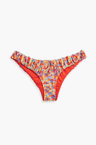 CAROLINE CONSTAS LEILA GATHERED FLORAL-PRINT LOW-RISE BIKINI BRIEFS - Size M