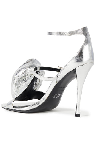 ROGER VIVIER ROSE 'N ROLL APPLIQUD METALLIC CRINKLED-LEATHER SANDALS - Size 36.5
