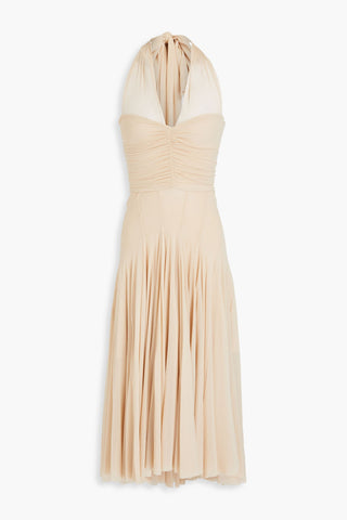 PHILOSOPHY DI LORENZO SERAFINI RUCHED TULLE HALTERNECK MIDI DRESS - Size 40