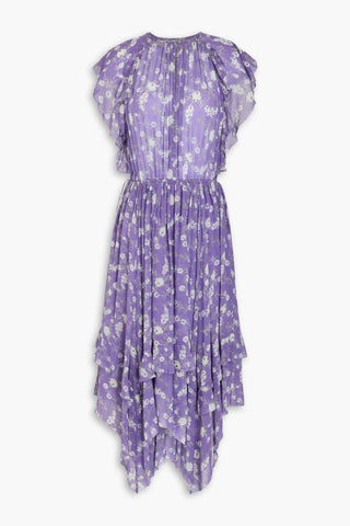 ULLA JOHNSON RUFFLED FLORAL-PRINT SILK-GEORGETTE MIDI DRESS - Size 4