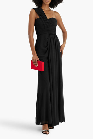 BADGLEY MISCHKA ONE-SHOULDER DRAPED CHIFFON GOWN - Size 10