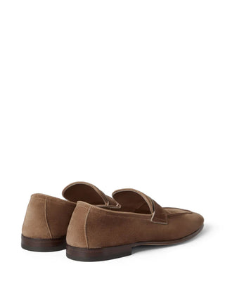 Brunello Cucinelli Suede Penny Loafers in Taupe