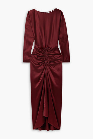 VERONICA BEARD SABRI RUCHED STRETCH-SILK SATIN MIDI DRESS - Size 6