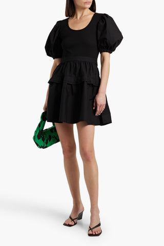 ULLA JOHNSON TILDA RIBBED KNIT-PANELED POPLIN MINI DRESS - Size L