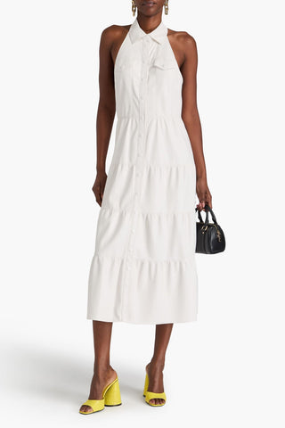 ALICE + OLIVIA MIRANDA TIERED HALTERNECK MIDI DRESS - Size 8