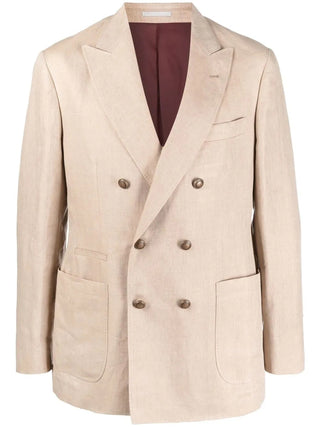 Brunello Cucinelli Linen Double-Breasted Blazer Light Brown