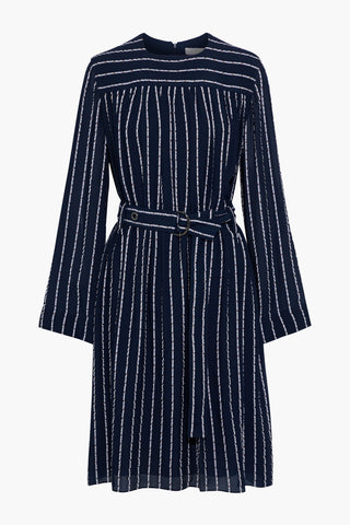 CHLOÉ BELTED GATHERED SILK-BLEND JACQUARD DRESS - Size 40