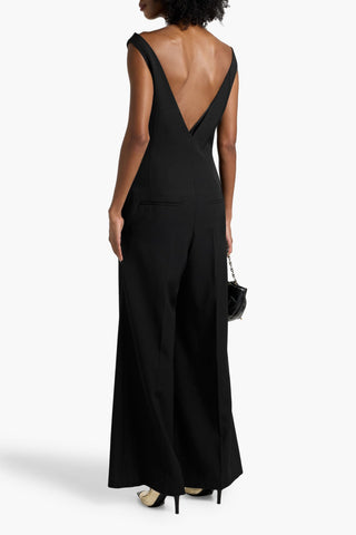 GIVENCHY OFF-THE-SHOULDER GRAIN DE POUDRE WOOL WIDE-LEG JUMPSUIT - Size 40