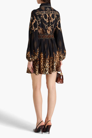 CAMILLA CRYSTAL-EMBELLISHED PRINTED SILK CREPE DE CHINE MINI SHIRT DRESS - Size XL