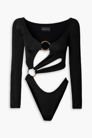 LOUISA BALLOU CUTOUT EMBELLISHED STRETCH-JERSEY BODYSUIT - Size XS