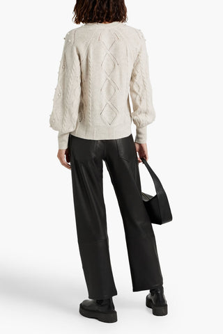 AUTUMN CASHMERE POMPOM-EMBELLISHED CABLE-KNIT CASHMERE SWEATER - Size S
