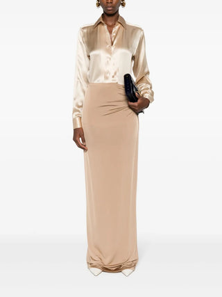 Tom Ford Silk Pintuck Button-Up Shirt Gold