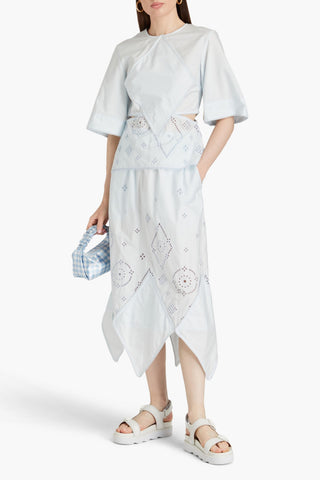 GANNI ASYMMETRIC BRODERIE ANGLAISE COTTON MIDI SKIRT - Size 32