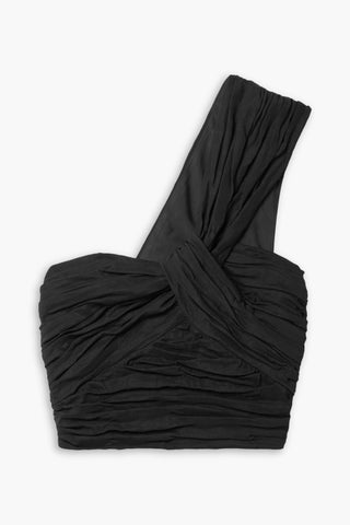 A.L.C. APOLLO ONE-SHOULDER CROPPED GATHERED LINEN-BLEND TOP - Size 0