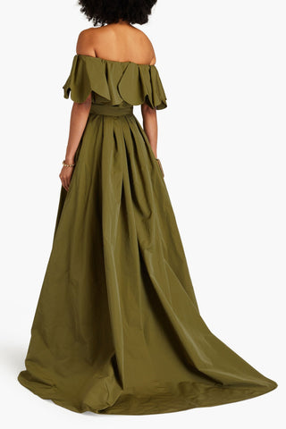 VALENTINO GARAVANI OFF-THE-SHOULDER RUFFLED COTTON-BLEND FAILLE GOWN - Size 40