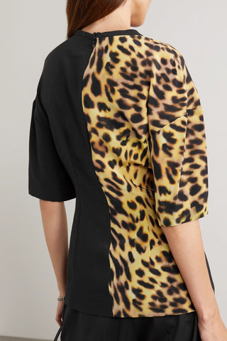 STELLA MCCARTNEY PANELED ANIMAL-PRINT SILK TOP - Size 46