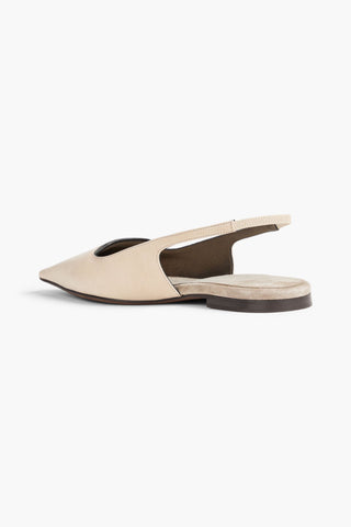 BRUNELLO CUCINELLI BEAD-EMBELLISHED LEATHER SLINGBACK POINT-TOE FLATS - Size 37