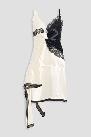 3.1 PHILLIP LIM DRAPED LACE-TRIMMED SATIN MINI DRESS - Size 0