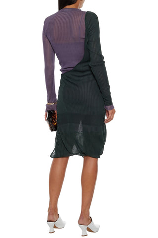 BOTTEGA VENETA DRAPED TWO-TONE RIBBED SILK DRESS - Size 44