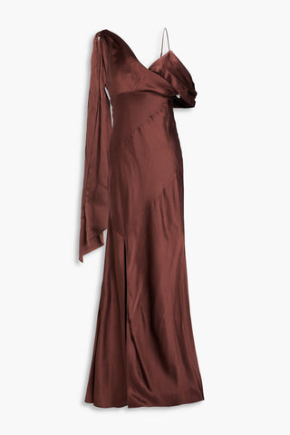 NICHOLAS ASYMMETRIC DRAPED SILK-BLEND SATIN MAXI DRESS - Size 8