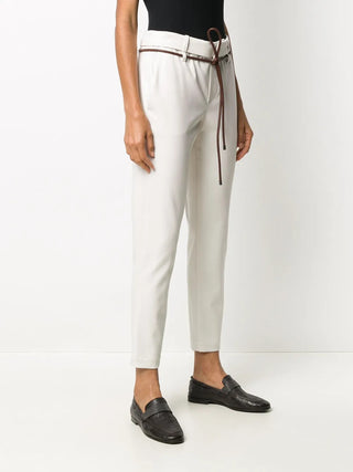 Brunello Cucinelli Cotton Twill Drawstring Trousers with Leather Tie-Waist
