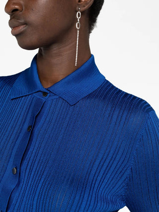 Tom Ford Rib-Knit Long-Sleeve Collared Shirt Blue