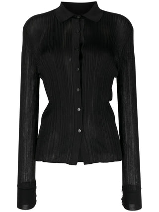 Tom Ford Fine-Gauge Ribbed Knit Collared Shirt Black