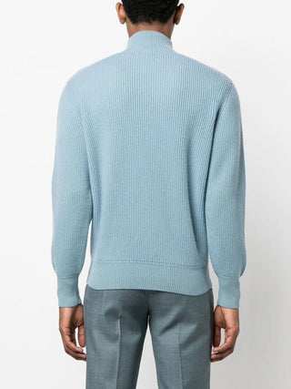 Tom Ford Ribbed Knit Mock Neck Sweater Blue