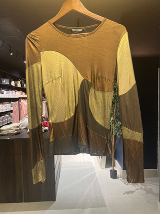 Tom Ford Metallic Paneled Long-Sleeve Top Bronze Gold
