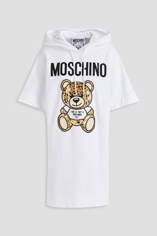 MOSCHINO EMBELLISHED FRENCH COTTON-TERRY HOODED MINI DRESS - Size 40