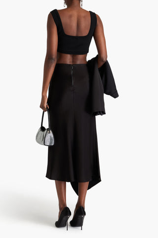 ALICE + OLIVIA HARMONY ASYMMETRIC SATIN-CREPE MIDI SKIRT - Size 14