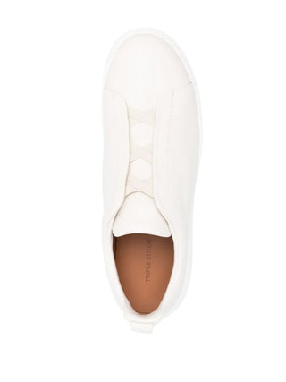 Zegna Grained Leather Slip-On Sneakers in Beige