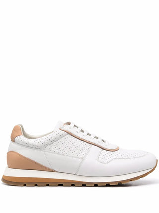 Brunello Cucinelli Perforated Leather Low-Top Sneakers with Contrast Trim