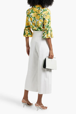 CAROLINA HERRERA CROPPED COTTON-BLEND WIDE-LEG PANTS - Size 0