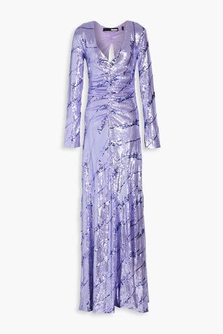 ROTATE BIRGER CHRISTENSEN RUCHED SEQUINED STRETCH-MESH MAXI DRESS - Size 34