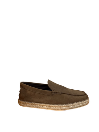 Tods Pebbled Leather Espadrille Loafers Brown