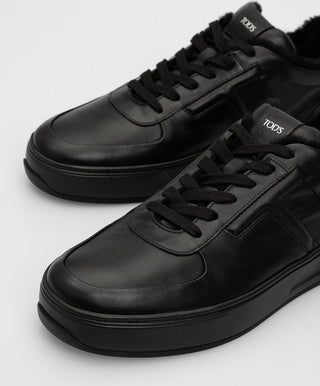 Tods Leather Low-Top Fur-Lined Sneakers
