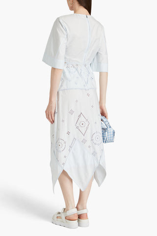 GANNI ASYMMETRIC BRODERIE ANGLAISE COTTON MIDI SKIRT - Size 40