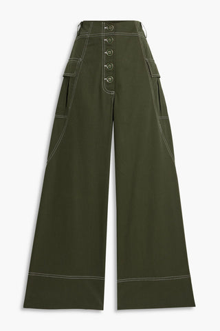 FARM RIO COTTON-TWILL WIDE-LEG PANTS - Size S