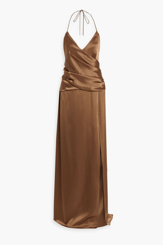 CAROLINA HERRERA DRAPED SATIN HALTERNECK GOWN - Size 12