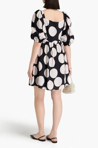 STINE GOYA ANA POLKA-DOT LINEN-BLEND SEERSUCKER MINI DRESS - Size L