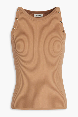 SANDRO EMBELLISHED RIBBED LYOCELL-BLEND TOP - Size 3